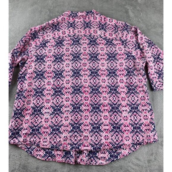 Croft & Barrow Woman 1X Pink Blue Print 3/4 Sleeve Button Front Shirt Top - Picture 11 of 12
